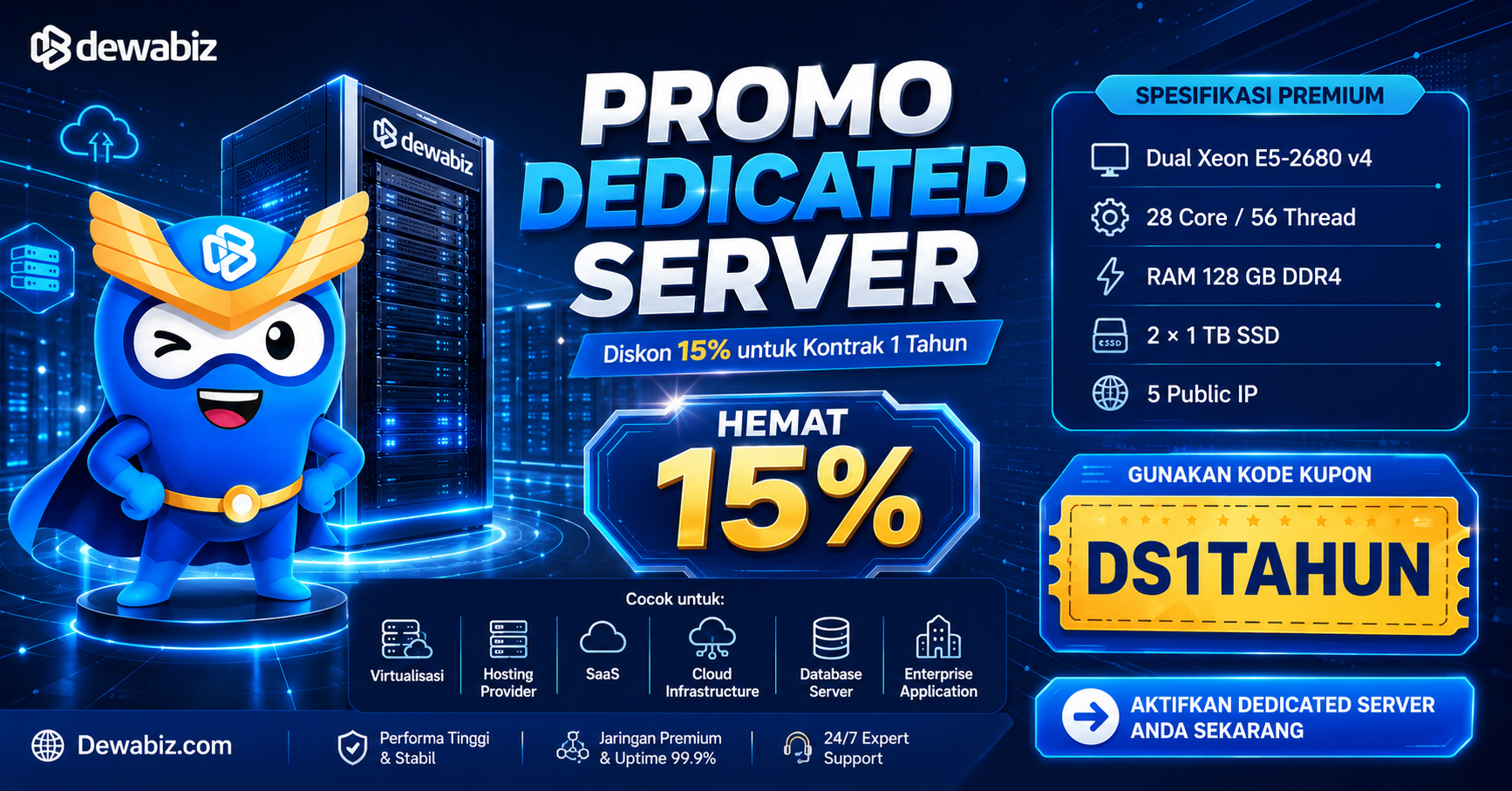 Promo Spesial Dedicated Server: Diskon 15% untuk Langganan Tahunan