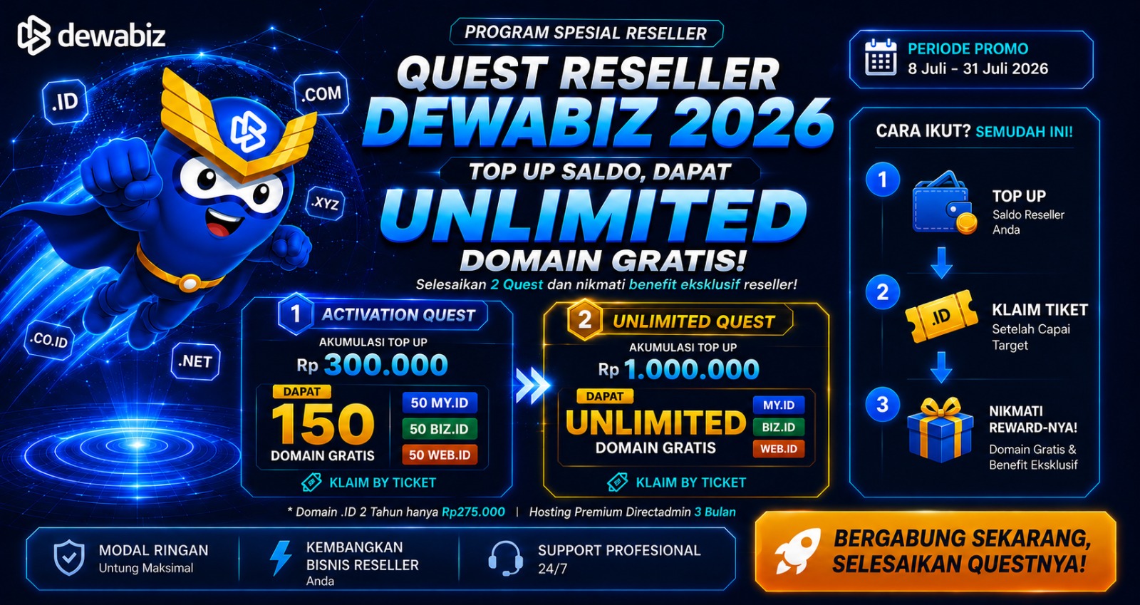 Quest Reseller Dewabiz 2026: Top Up Saldo, Selesaikan Quest, Klaim Unlimited Domain Gratis