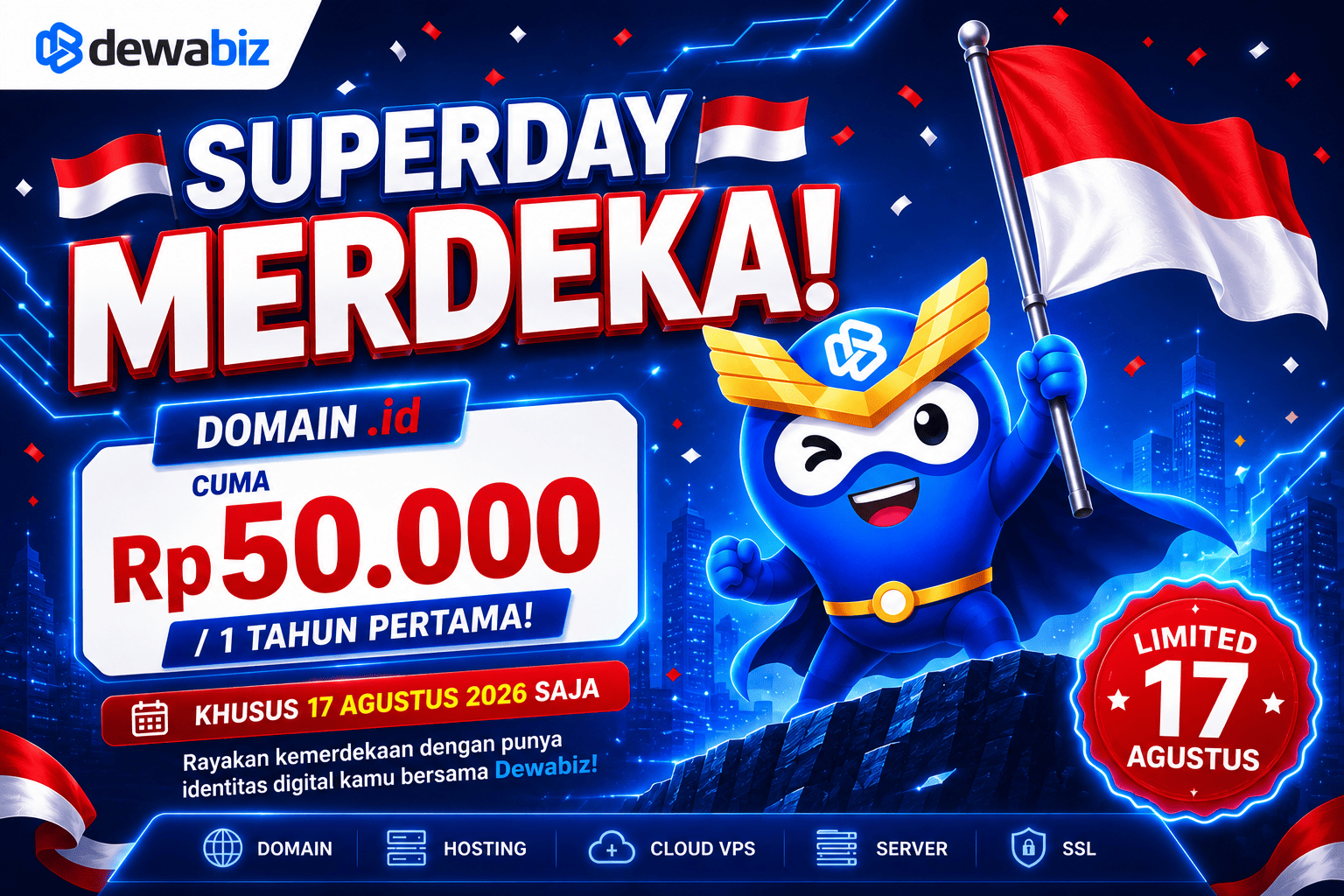 SUPERDAY MERDEKA! Promo Domain .id Rp50.000 Hanya 17 Agustus 2026