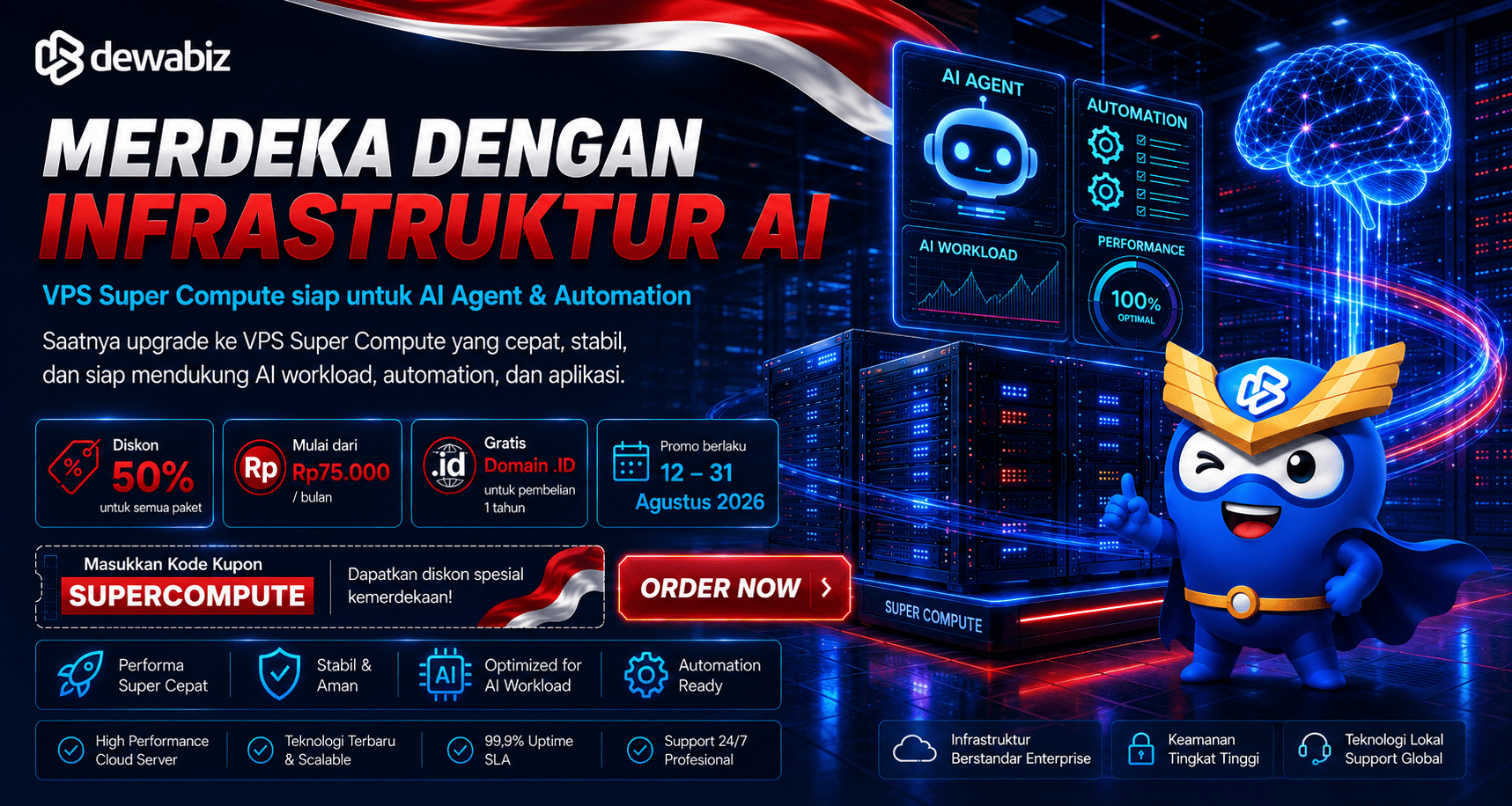 VPS Super Compute Merdeka dengan AI Infrastructure, Diskon 50% Mulai Rp75.000/Bulan